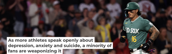 Though Boston Red Sox outfielder Jarren Duran received widespread support after revealing a suicide attempt, he’s also weathered taunts from fans. Maddie Meyer/Getty Images